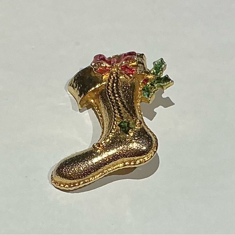 Vintage Beatrice AKA BJ Festive Gold Christmas Stocking Brooch
